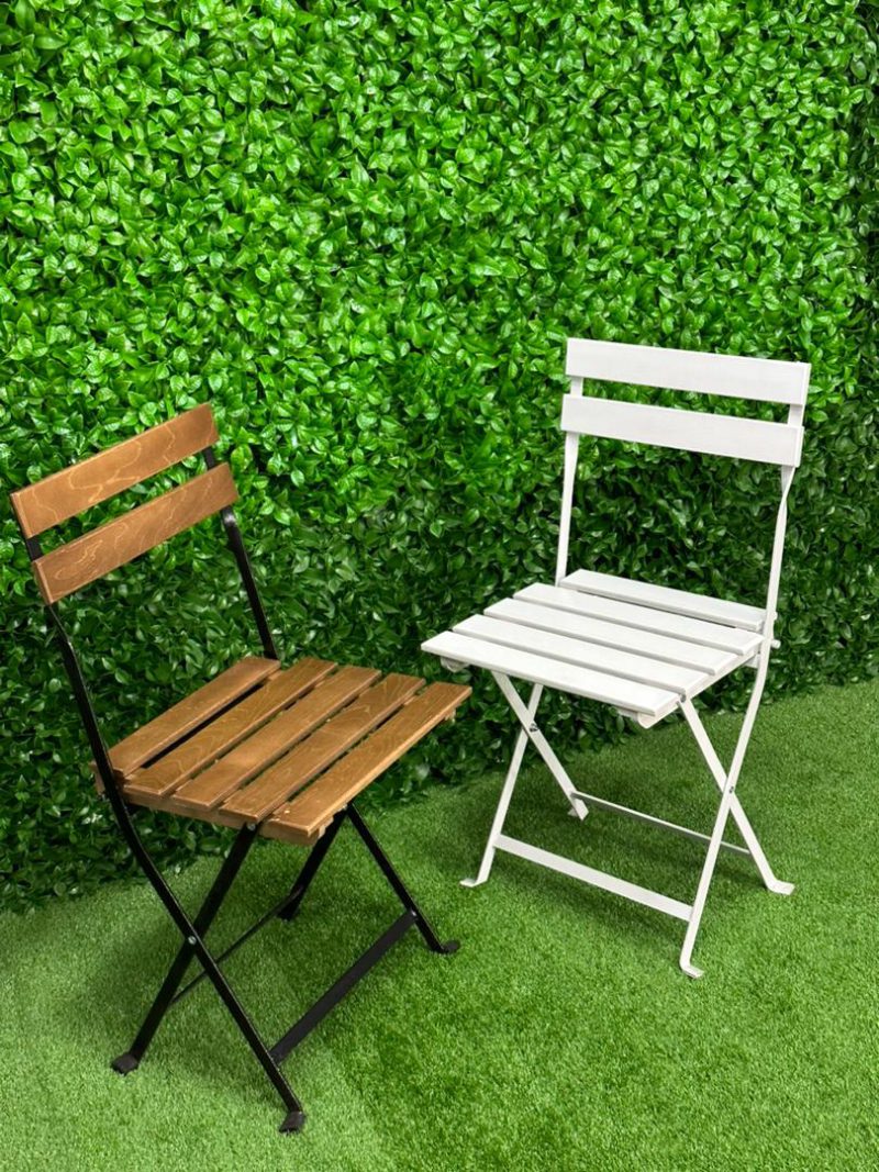 صندلی سفید چوب و فلز باغی